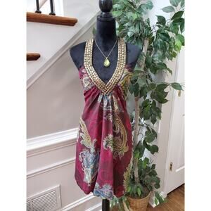 Intrigue Womens Wine Multicolor Halter Neck Sleeveless Knee Length Dress 10